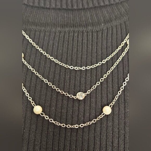 Silver Plated with Faux Pearls and Crystals 3 Layer Necklace - Picture 4 of 6